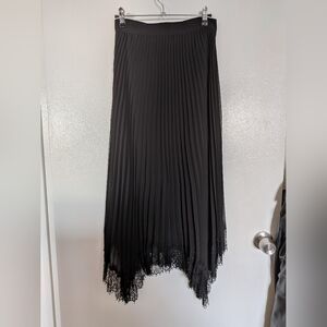 The Kooples Black Pleated Midi Skirt with Lace- Size 1